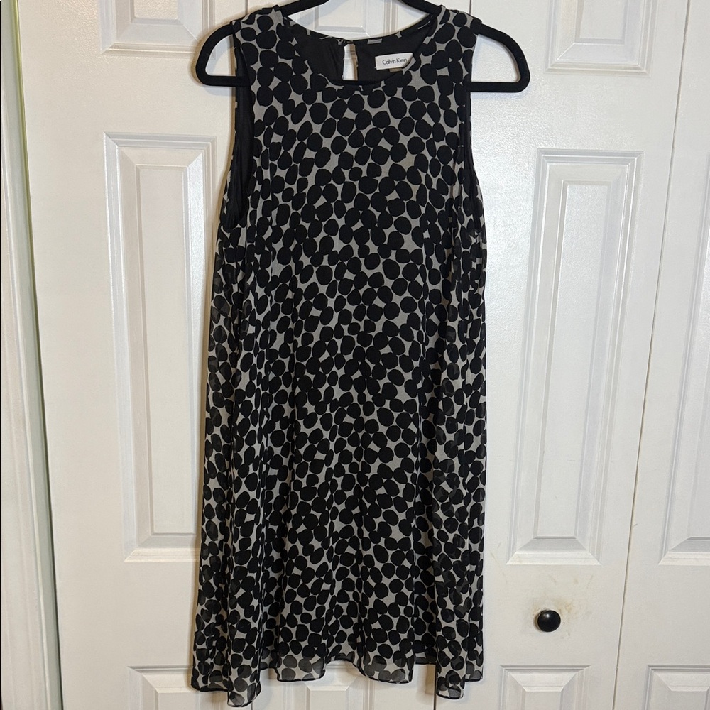 Calvin Klein Black and White Patterned Midi Dress